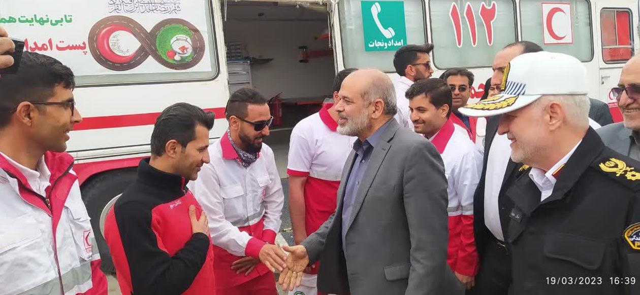 بازدید وزیر کشور از طرح ملی خدمات نوروزی هلالاحمر از پایگاه آزادراه تهران-قم